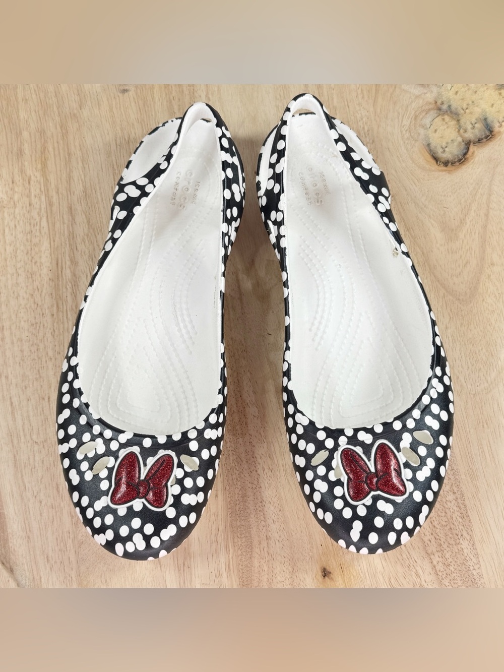 Crocs Kadee Minnie Dots Sling Back Ballet Flats Black White Size 11 Disney